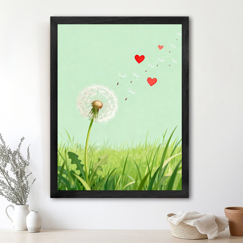Art mural rétro noir avec pissenlit amour, impressions de style rétro, H 11 po x l 9 po