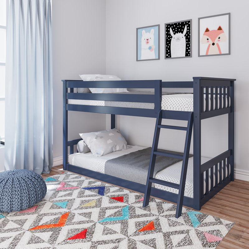Aileana 42.5" W Solid Wood Twin Over Twin Bunk Bed with Built-In Ladder, Blue