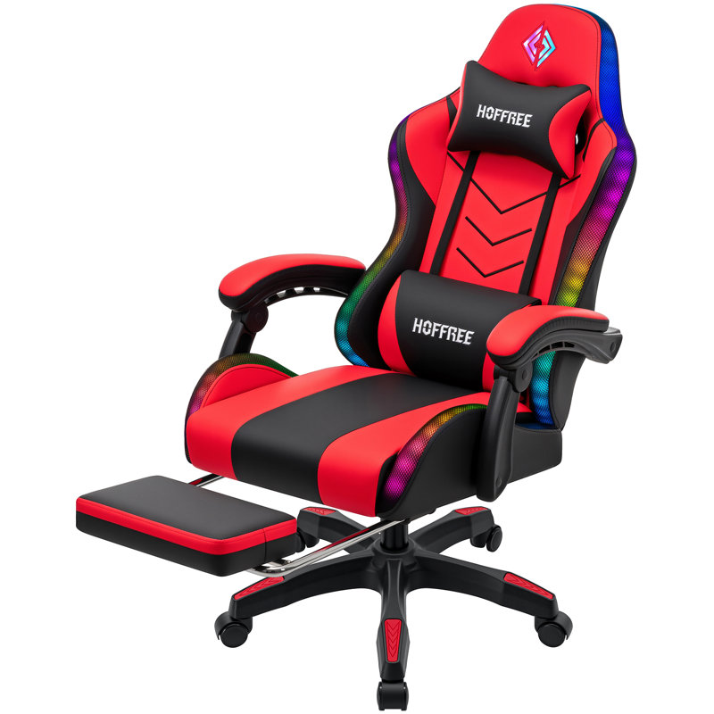 Gaming Chair With Speakers, Video Game Chair With Music Rhythm RGB LED Lights, Ergonomic Comfortable Office Computer Chair For Adults, Adjustable Reclining Chair With Footrest