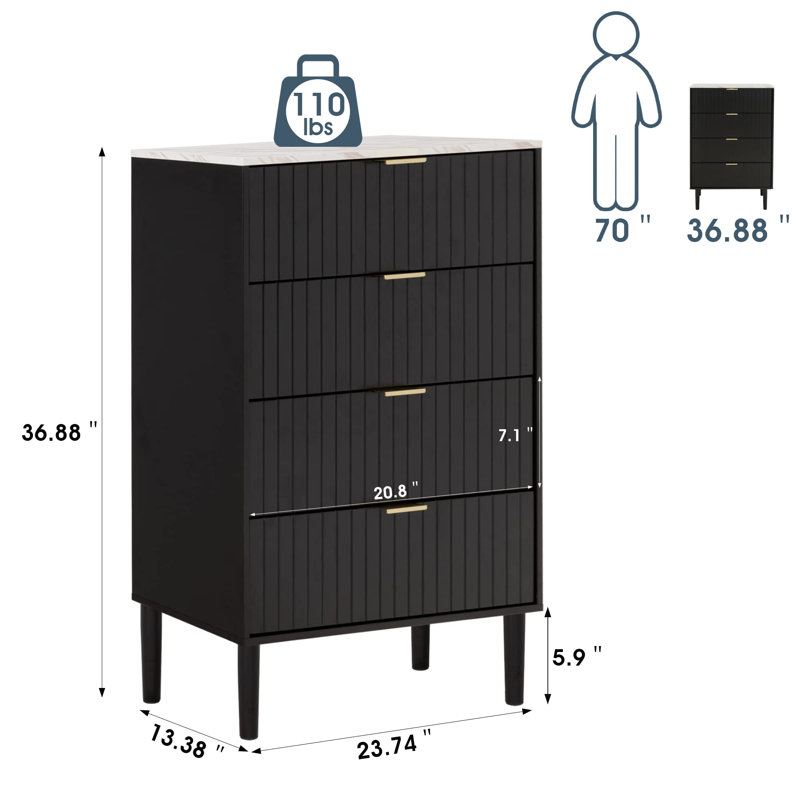 Salisbury 23.74'' W 4 - Drawer Dresser, Black