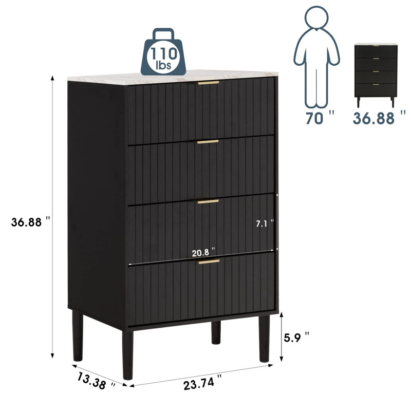 Salisbury 23.74'' W 4 - Drawer Dresser, Black