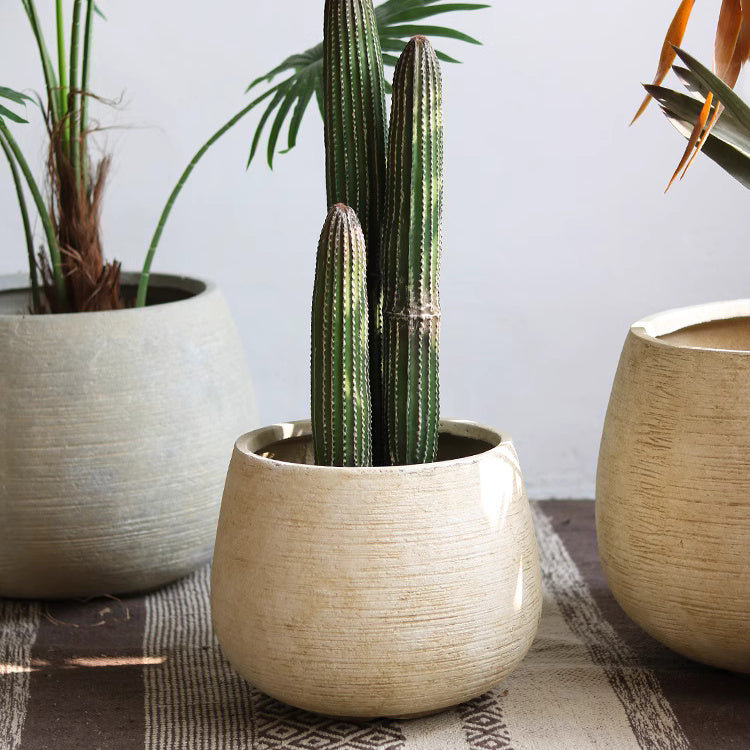 Rustic Globe Cement Planter, Antique White, 11" H x 11.4" W x 11.4" D