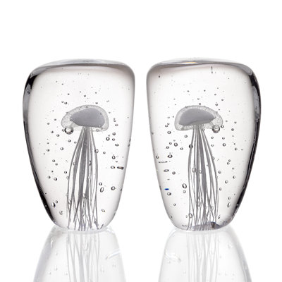 Art Glass Jellyfish Bookend Pair