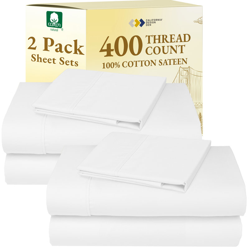 Ensemble de 2 ensembles de draps California, Twin (Pack of 2), White Antique