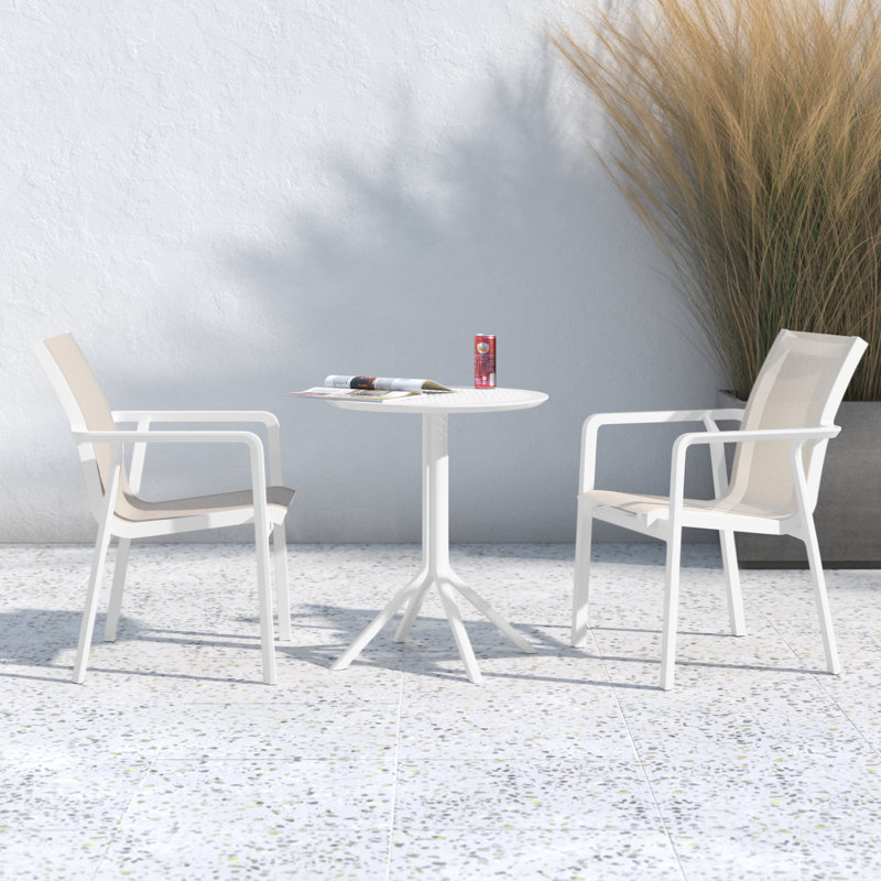 Farrah 24'' Round 2 - Person Bistro Set with Sling Chairs, White/Taupe
