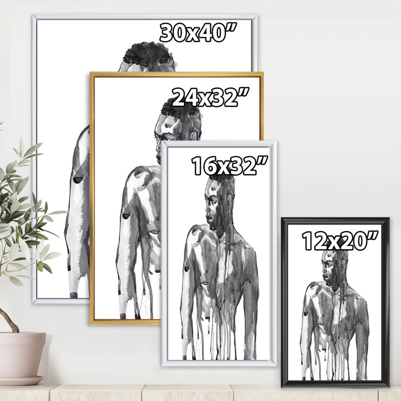 Portrait d'un homme africain beau sur blanc I - Peinture sur toile, H 20 po x l 12 po x p 1 po, Toile encadrée d'or
