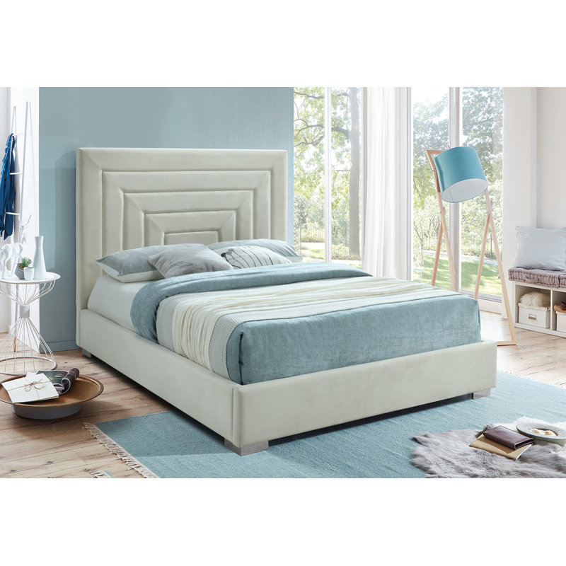 Nora Upholstered Low Profile Platform Bed, Cream Velvet, Full/Double