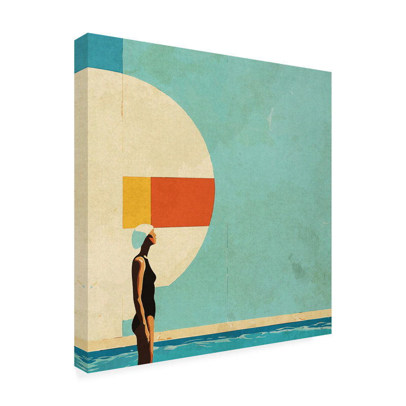 Art mural sur toile tendue - "Mid Century Pool" Layla Oz pour décoration de salon, de chambre à coucher ou de bureau - 35 x 35