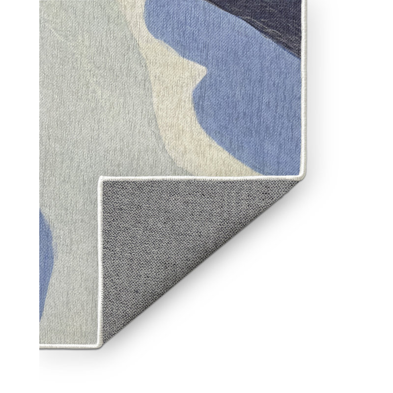 Tapis bleu / jaune en polyester tissé à la machine Lucrece, Carré 4 pi