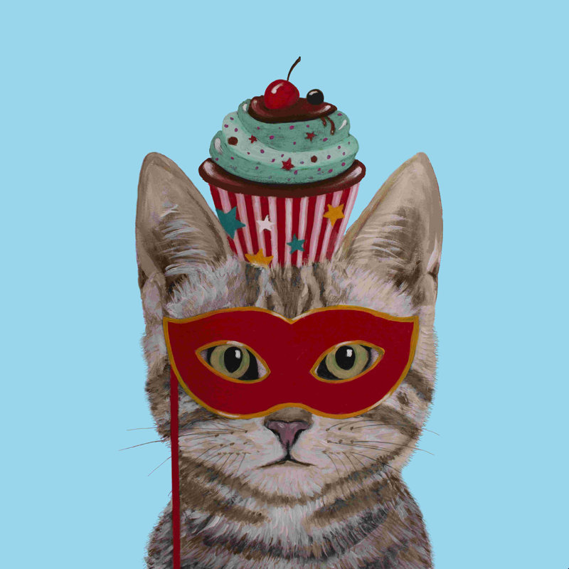 Chat avec petit gâteau par Coco de Paris - impression, H 12 po x l 12 po, Non, Toile tendue