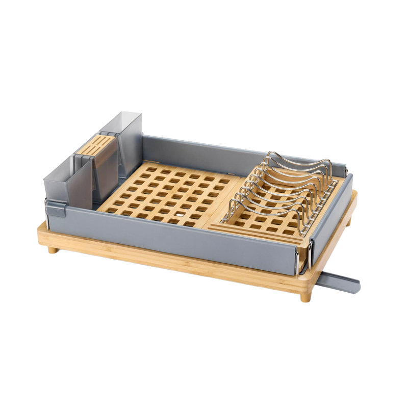 Égouttoir à vaisselle, égouttoir à vaisselle robuste avec 2 plateaux de drainage à motif ouvert, égouttoirs à vaisselle pour comptoir de cuisine, égouttoir pour rangement de cuisine, (gris)
