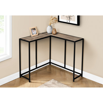 Console de salon et de chambre à coucher - Table de coin étroite avec stratifié taupe et structure en métal noir pour la pièce, entrée robuste