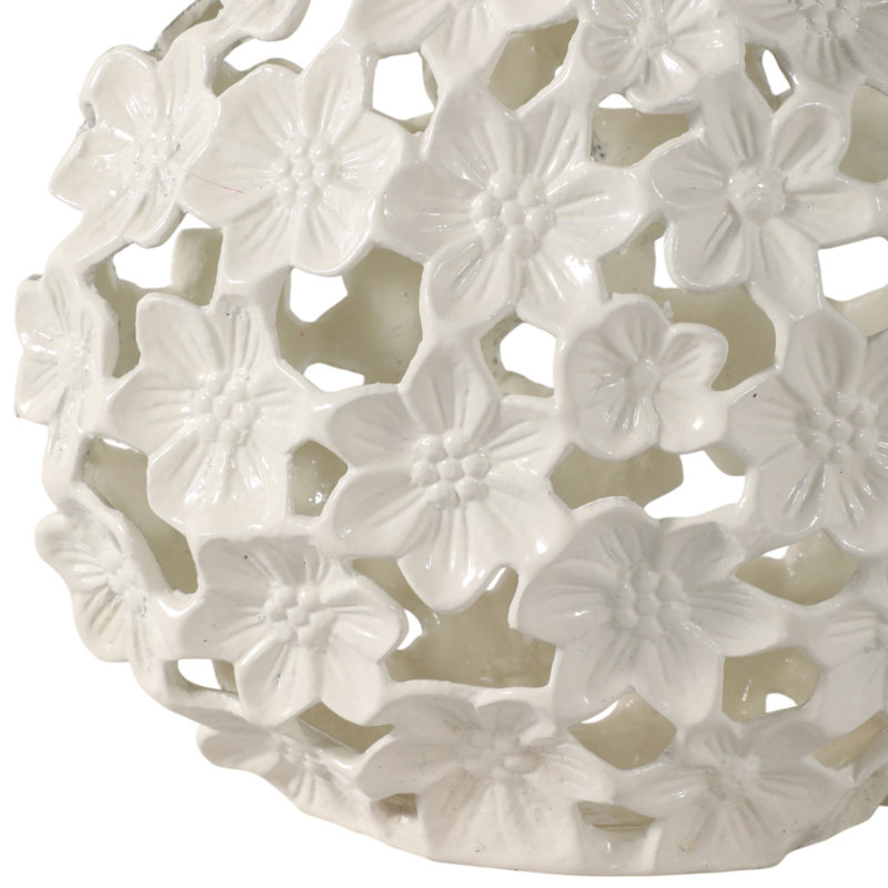 Vase de table en céramique à motif floral Adeline pour la décoration intérieure, Hauteur totale - 15 pi, Ivoire ivoire