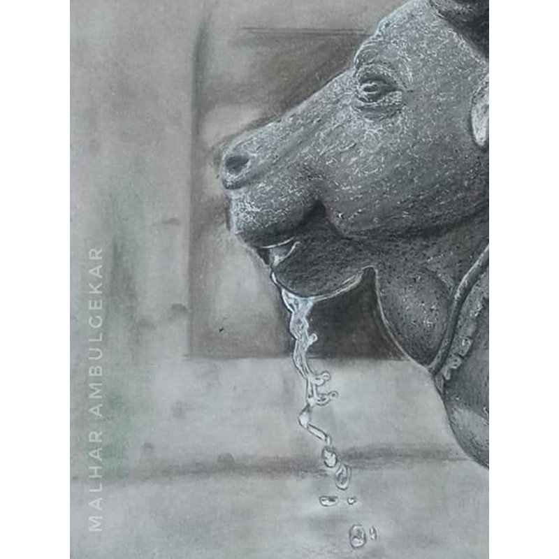 "Nandi", dessin au crayon sur papier par Malhar Ambulgekar