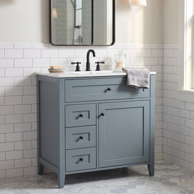 Meuble-lavabo autoportant de 30 po avec lavabo bleu pour rangement de salle de bain