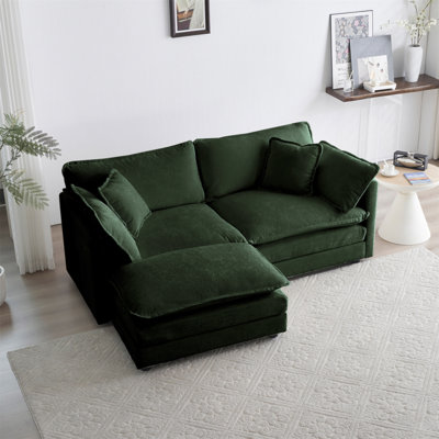 Canapé en chenille deux places avec 1 repose-pieds, canapé modulaire en L avec repose-pieds 2 places, causeuse avec repose-pieds pour petit espace de vie