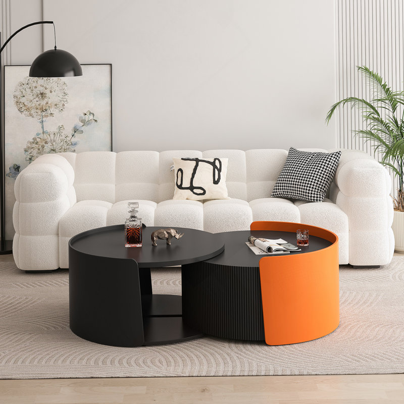 Nesting Coffee Table, Round Nesting Tables and End Tables for Small Space, Modern Side Tables, Black