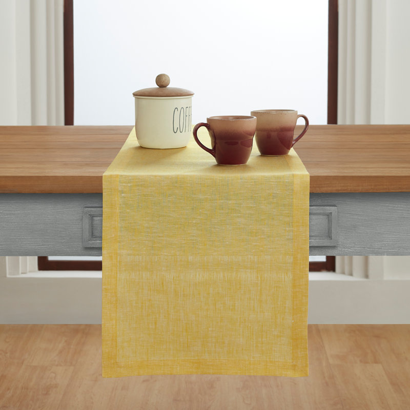 100% Pure Linen Table Runner - Athena, 108" x 14", Chambray Lemon Yellow