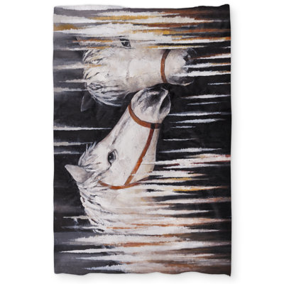 Two White Horses Kissing Duvet Cover | Black Animal Decor