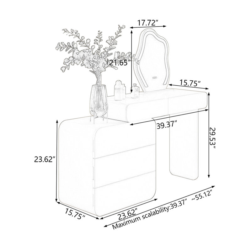 Makeup Vanity with Light mirror,5 drawers
