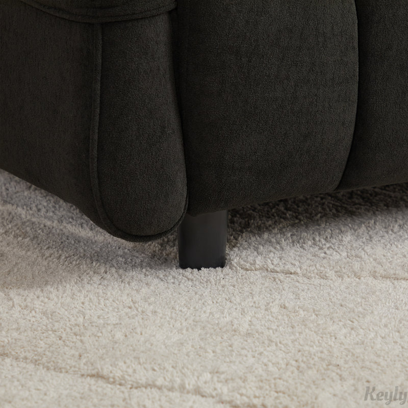 80''chenille fabric sofa with pillow, Black