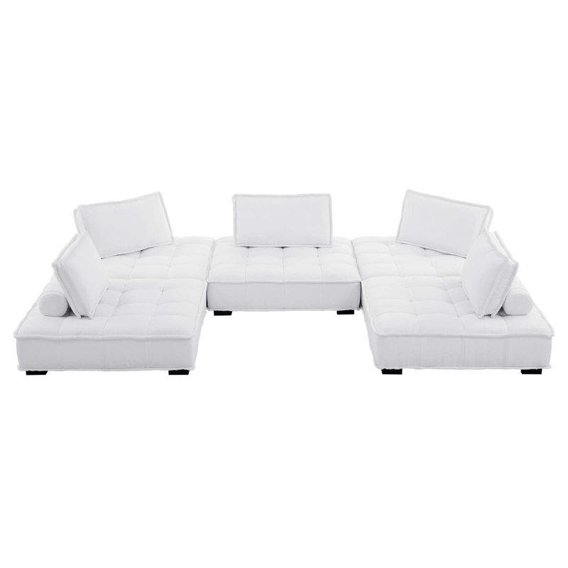 Canapé modulaire en tissu capitonné 5 pièces Saancer, Polyester blanc