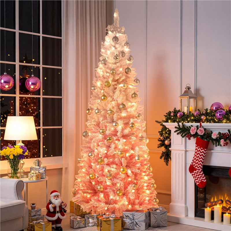 Arbre de Noël artificiel pré-éclairé, 7.5', Dégradé rose