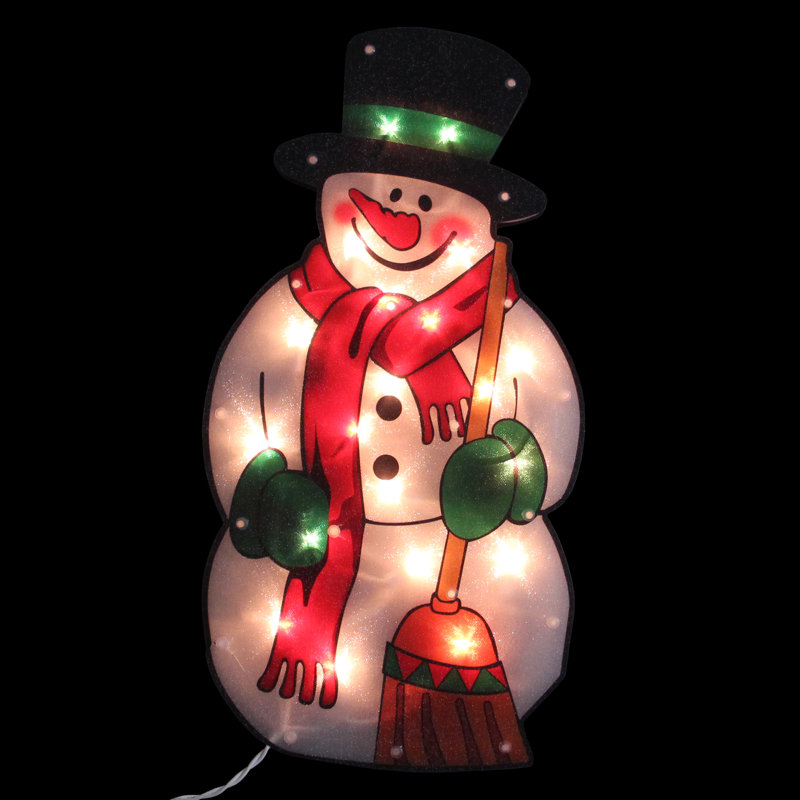 17.5" Lighted Snowman with Broom Winter Window Silhouette