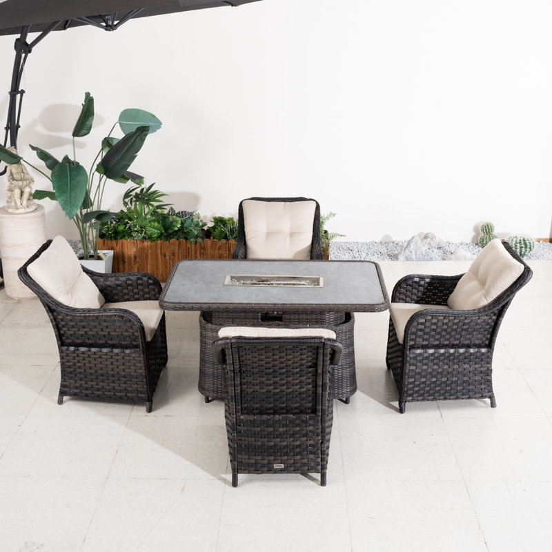 4 - Person Outdoor Patio Dining Set With Rectangular Table , Cushions Included