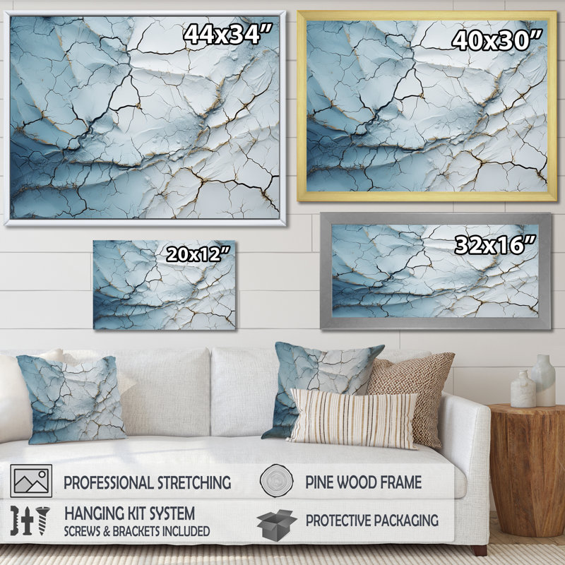 «Blue and White Snow Blooming IV», reproduction sur toile, Cadre simple noir, H 12 po x l 20 po x P 1 po