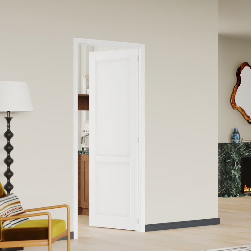 Prehung Door - Porte intérieure à 2 panneaux en MDF de style Shaker avec cadre de porte et charnières, surface à peindre lisse (assemblage requis)
