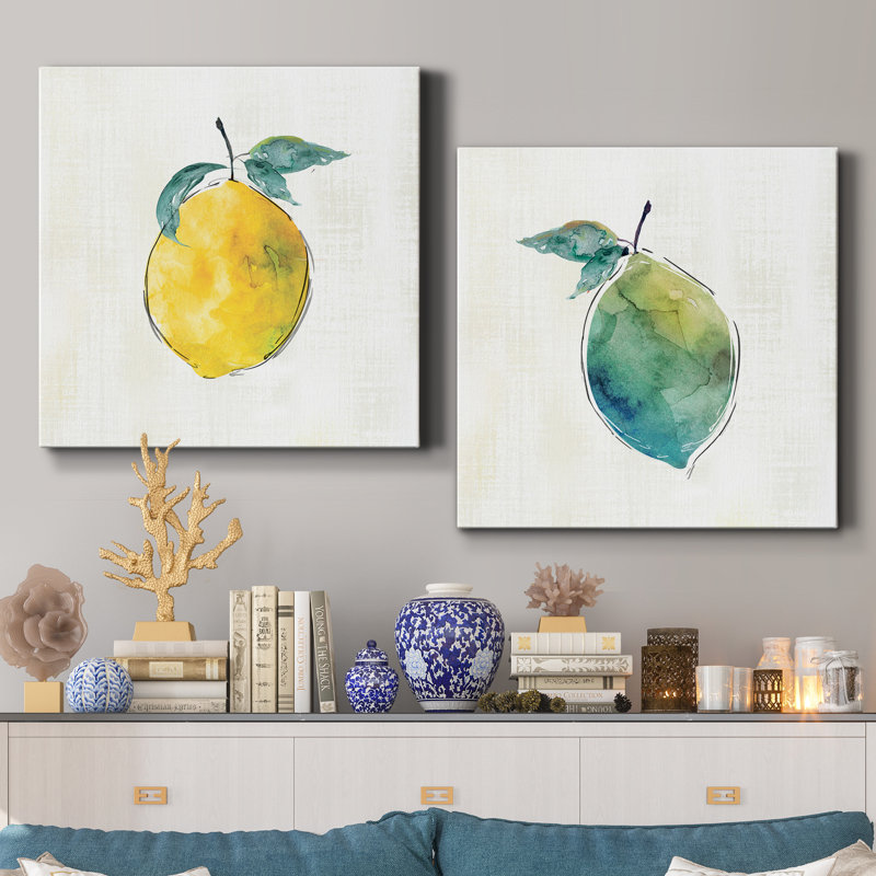 Happy Lemon - ensemble de 2 peintures sur toile tendue, H 40 po x l 80 po x P 1 po