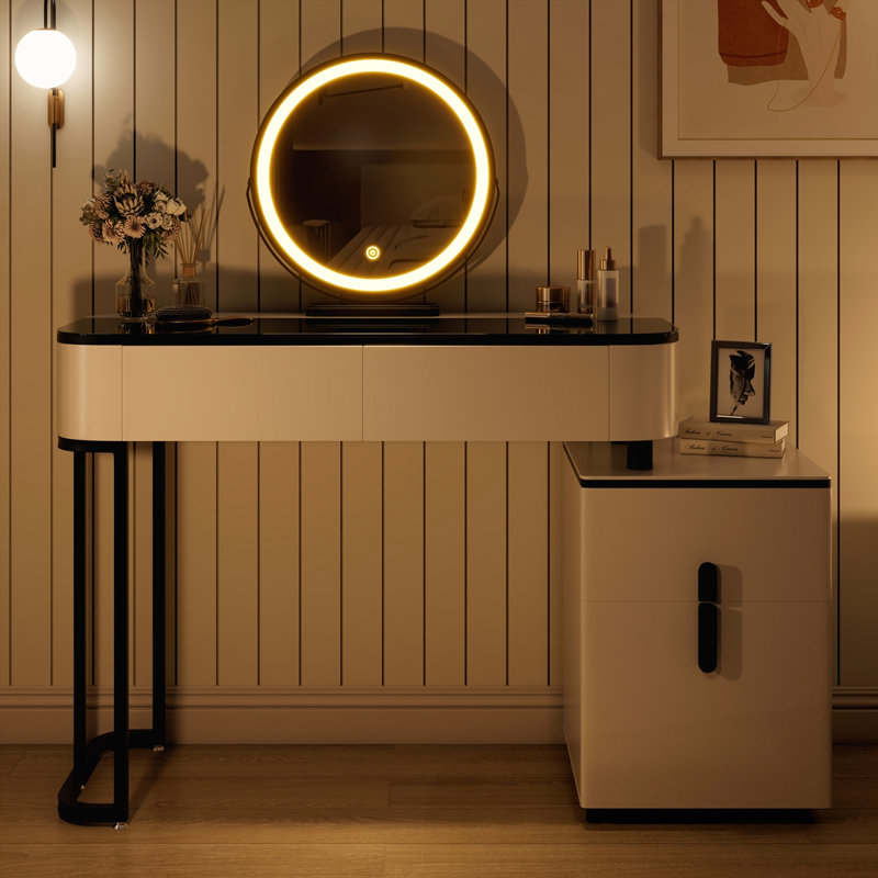 Modern Vanity Table with Tempered Glass Top