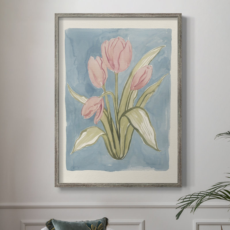Tulipe, aquarelle, croquis II, reproduction encadrée - bois massif, H 30 po x l 24 po