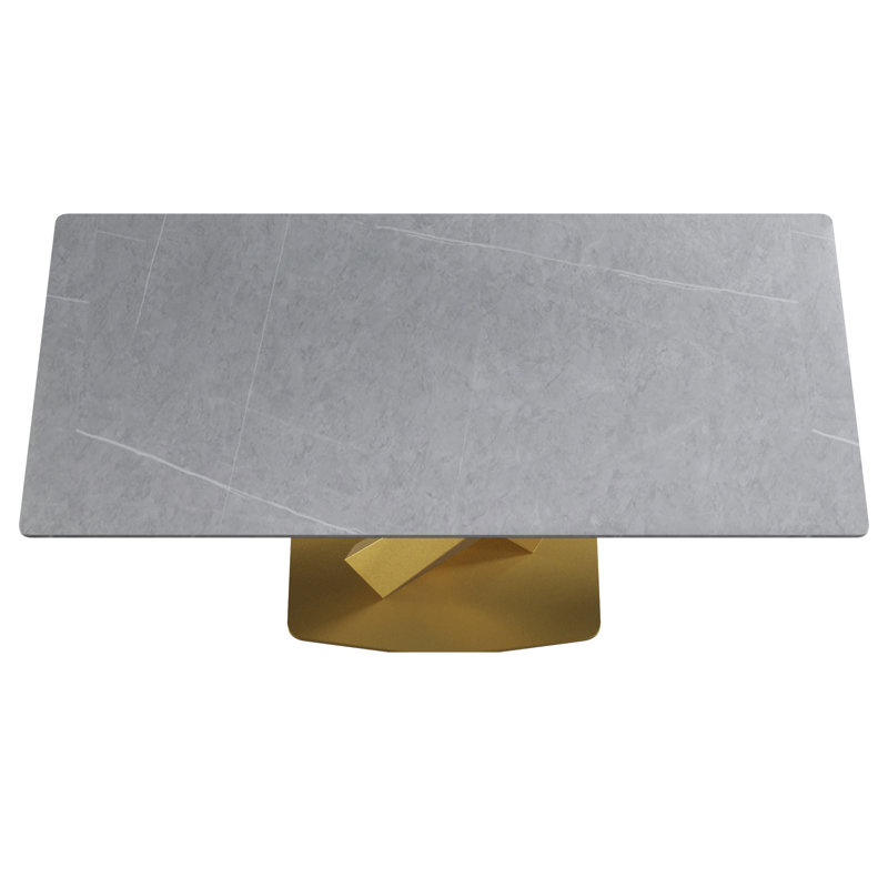 Sintered Stone Dining Table, Gold, Gray, 29.53” H x 70.9" W x 35.4" D