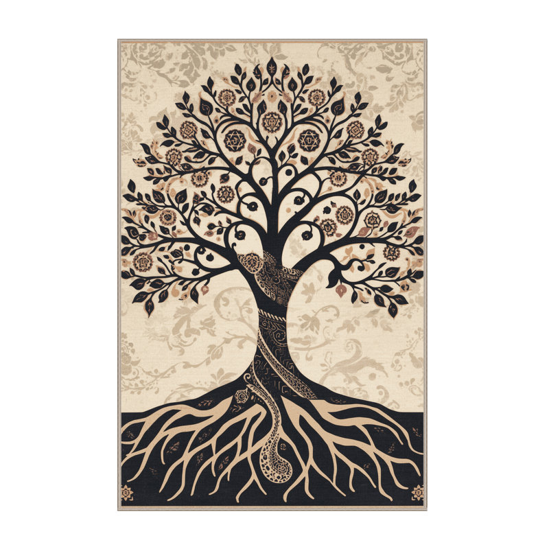 Tapis oriental doux et moelleux de style oriental Edgemont - reliure beige, 5 x 8