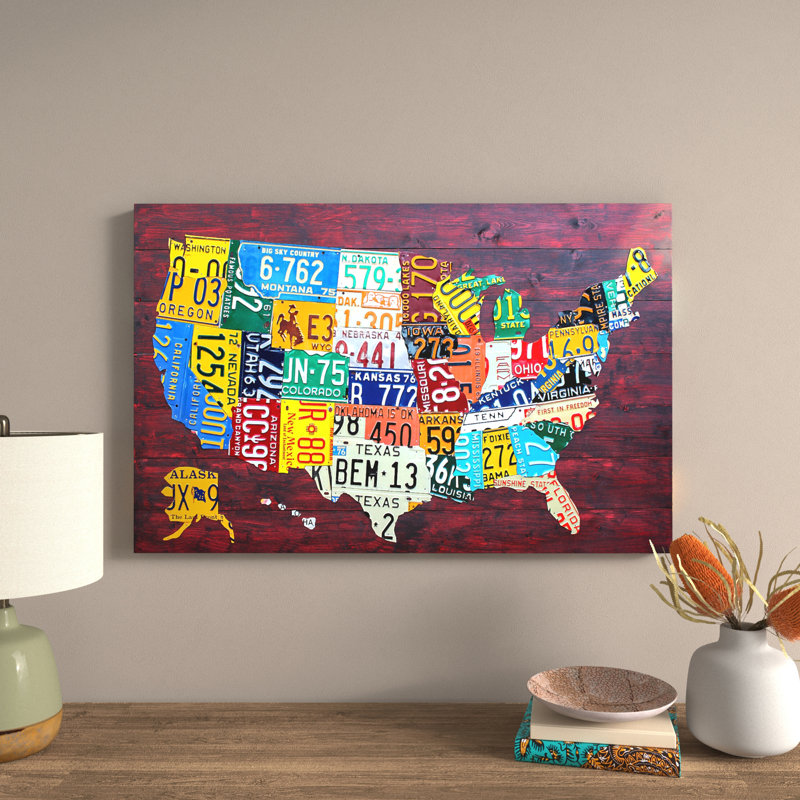 Usa Recycled License Plate Map Vii by Design Turnpike - Print on Canvas, 101.6 cm H x 66.04 cm W x 1.91 cm D, No Frame
