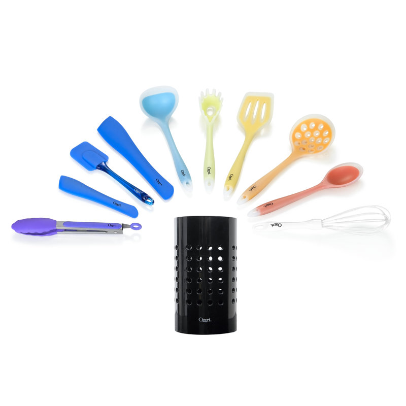 Ozeri 11-Piece Multicolor Silicone Kitchen Utensil Set with Holder