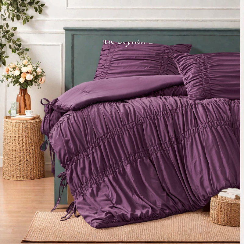 Ensemble de literie luxueux en microfibre mauve, design français romantique