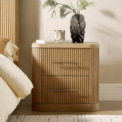 Graciana Modern 26''W 2-Drawer Fluted Nightstand with Built-in Power Strip and Minimal Assembly