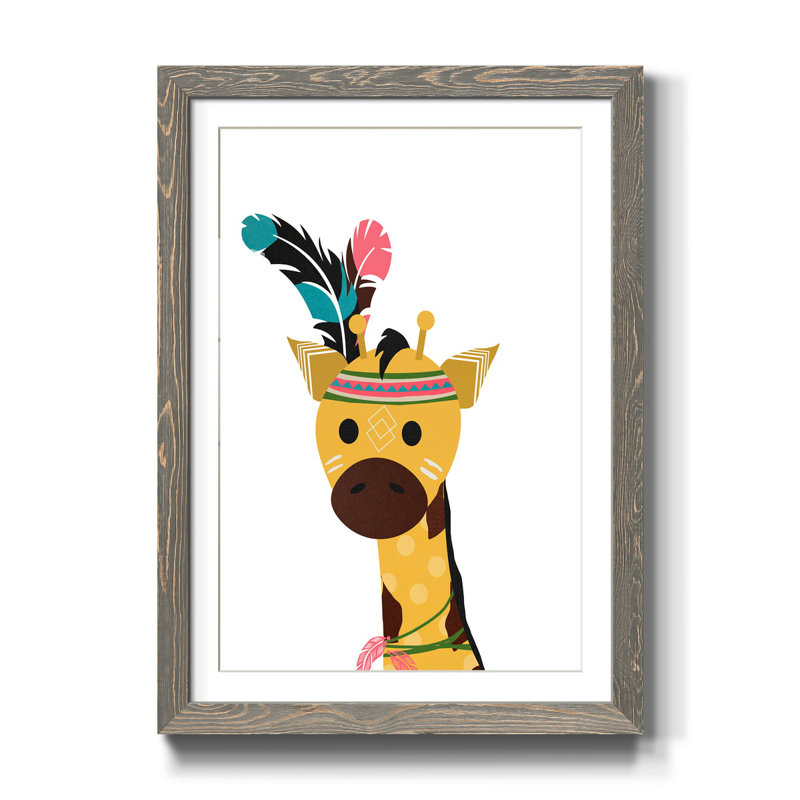 Boho Giraffe - impression d'art graphique, Cadre en papier gris, H 31,5 po x l 23,5 po x P 1,5 po, Blanc