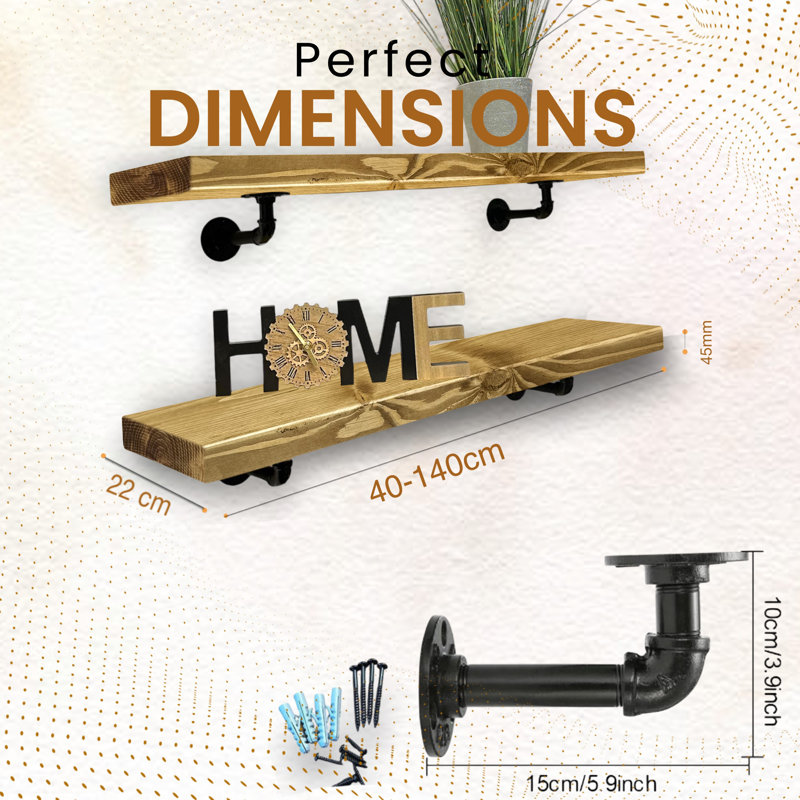 Aleksah Wood Floating Shelf, 4.5cm H x 90cm W x 22cm D, Dark Oak