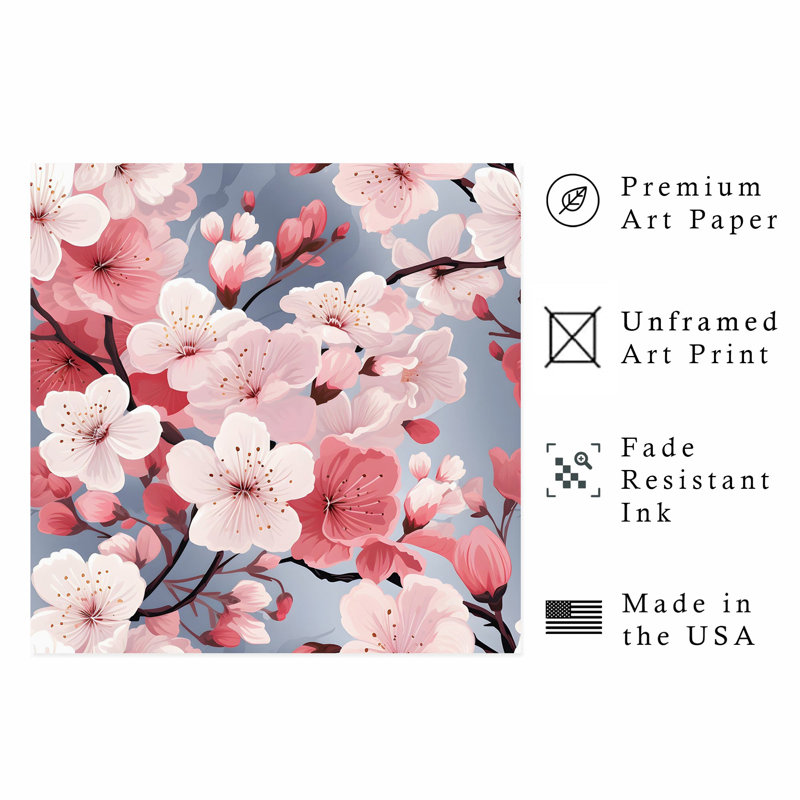 Impression florale asiatique zen, H 16 po x l 16 po