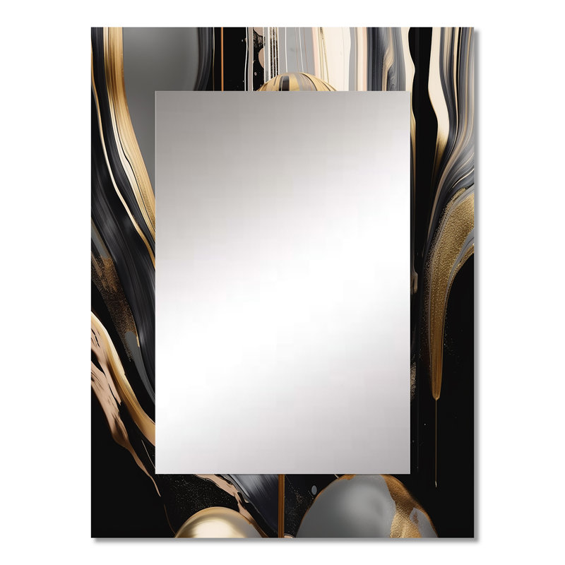 Gold And Black Captivating Marble III - Marble Mirror, Gold Decorative Wall Mirror, Printed Metal Art, 32" x 24"