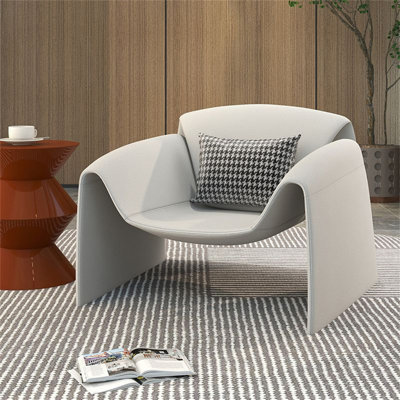 Modern M-Shaped White Leather Armchair - Italian Style Designer Single Seater for Living Room or Balcony