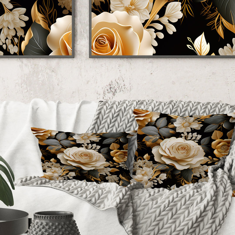 Coussin Elegant Beige Rose Harmony - imprimé floral, H 18 po x l 18 po