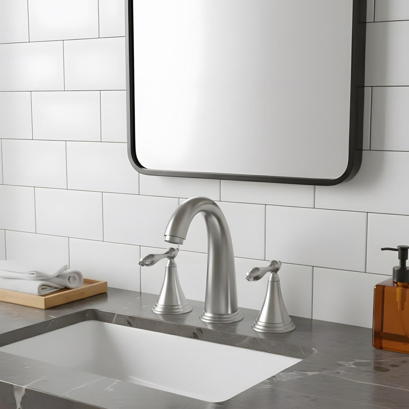 3 Hole Bathroom Sink Faucet with Pop Up Drain and 2 Handles, Brushed Nickel