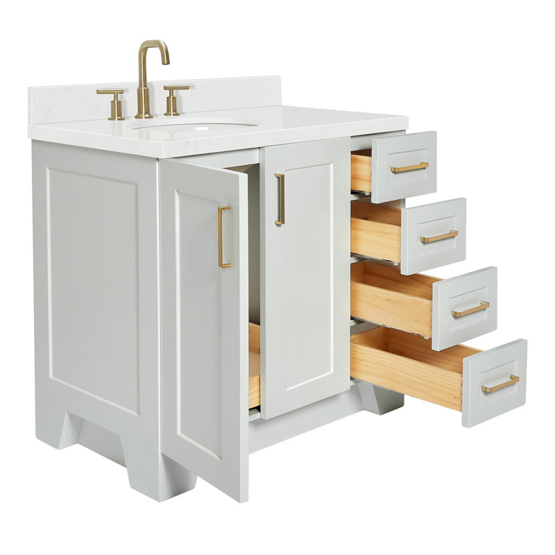 37 IN.  Single Bathroom Vanity, Left, Rectangular, White