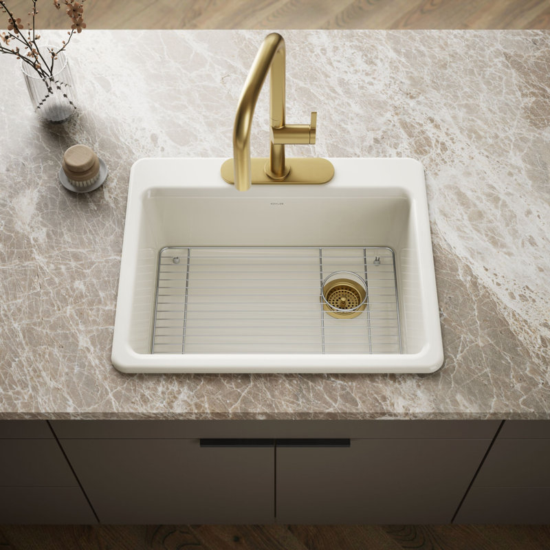 Riverby 27" L x 22" W Drop-In Kitchen Sink, Biscuit, 3 Hole