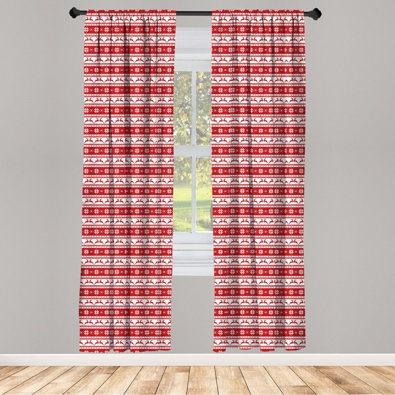 Gracie Oaks Christmas 4-Panel Curtains, Winter Deer Snowflake, Ruby White, 56"W x 84"L